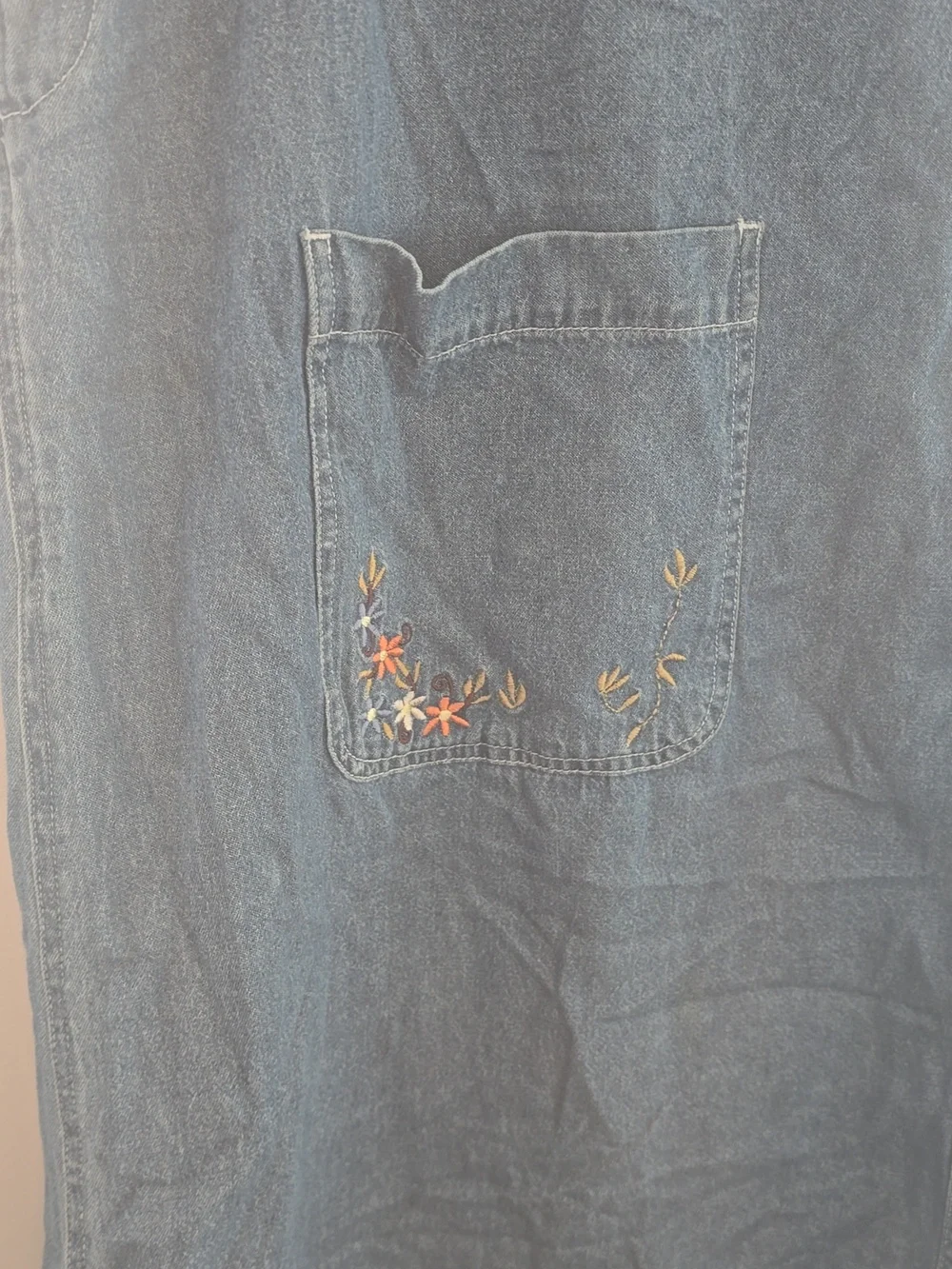 Vintage 90s Plus Size Denim Embroidery Floral Maxi Dress - Picture 3 of 8